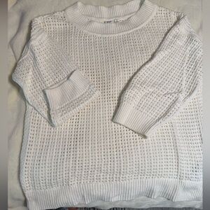 GAP White Open-Knit Crewneck Sweater